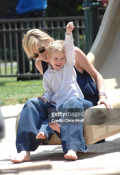 Actress Sharon Stone and son Laird Vonne Stone sighting on April 29, 2009 in Beverly Hills, California.