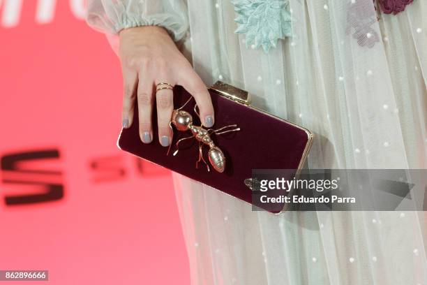 Actress Norma Ruiz, handbag detail, attends the 'Woman 25th anniversary' photocall at Madrid Casino on October 18, 2017 in Madrid, Spain.