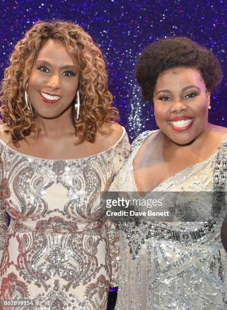 Original Effie White actress Jennifer Holliday poses onstage with cast member Amber Riley of the West End production of "Dreamgirls" at The Savoy...