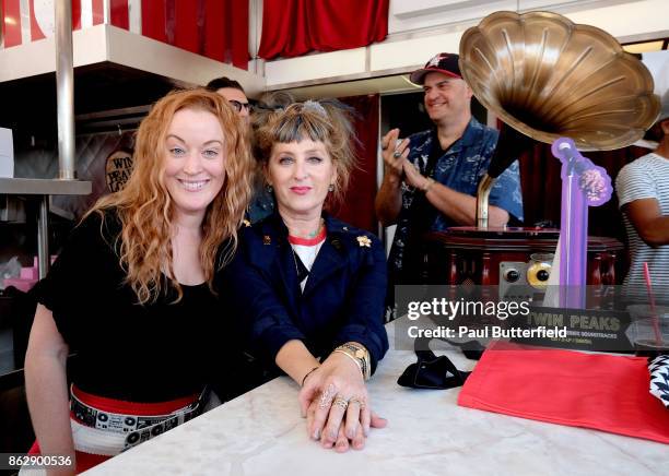 Actors Adele René and Kimmy Robertson pose behind the counter at Showtime's "Twin Peaks" Double R Diner Pop-Up on Melrose Avenue on October 18, 2017...