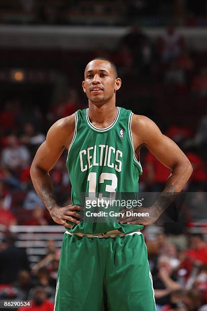 Gabe Pruitt of the Boston Celtics stands on the court in Game Three of the Eastern Conference Quarterfinals against the Chicago Bulls during the 2009...