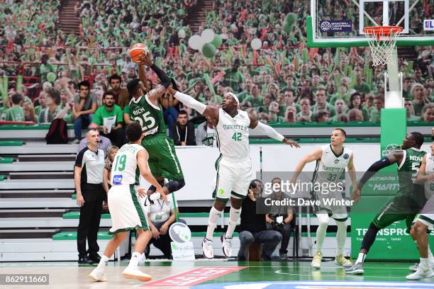 Jason Rich of Sidigas Avellino and Johan Passave Ducteil of Nanterre during the Basketball Champions League match between Nanterre 92 and Sidigas...