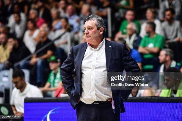 Nanterre 92 coach Pascal Donnadieu during the Basketball Champions League match between Nanterre 92 and Sidigas Avellino on October 18, 2017 in...