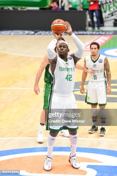 Johan Passave Ducteil of Nanterre during the Basketball Champions League match between Nanterre 92 and Sidigas Avellino on October 18, 2017 in...