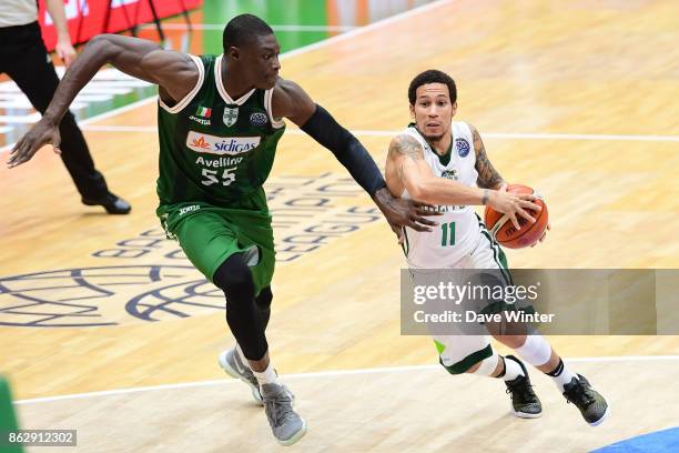 Nic Moore of Nanterre and Hamady NDiaye of Sidigas Avellino during the Basketball Champions League match between Nanterre 92 and Sidigas Avellino on...