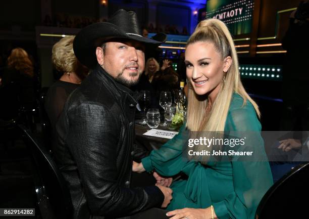 Jason Aldean and Brittany Kerr attend the 2017 CMT Artists Of The Year on October 18, 2017 in Nashville, Tennessee.