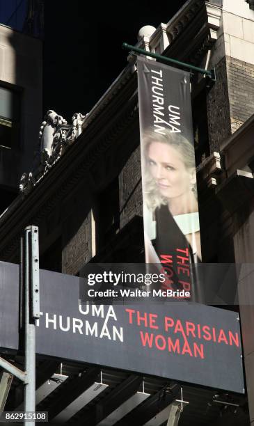 Theatre Marquee unveiling for Uma Thurman starring in 'The Parisian Woman', a new play written by Beau Willimon and directed by Tony winner Pam...