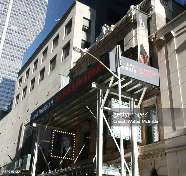 Theatre Marquee unveiling for Uma Thurman starring in 'The Parisian Woman', a new play written by Beau Willimon and directed by Tony winner Pam...