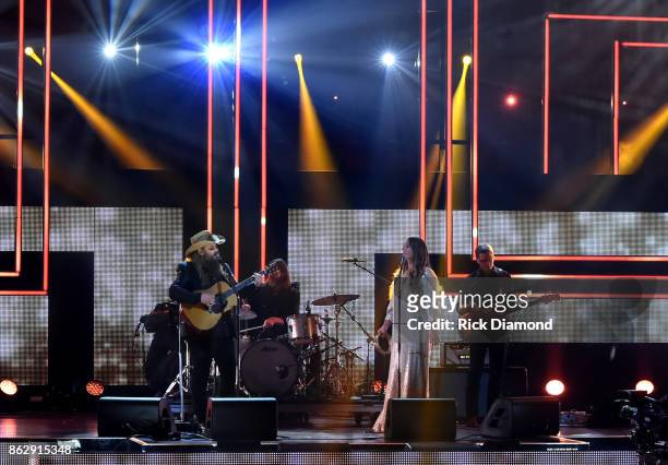 Honoree Chris Stapletpn and Morgane Stapleton perform onstage at the 2017 CMT Artists Of The Year on October 18, 2017 in Nashville, Tennessee.