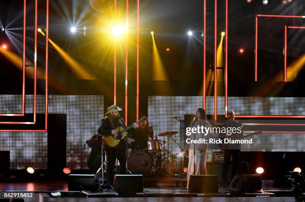 Honoree Chris Stapletpn and Morgane Stapleton perform onstage at the 2017 CMT Artists Of The Year on October 18, 2017 in Nashville, Tennessee.