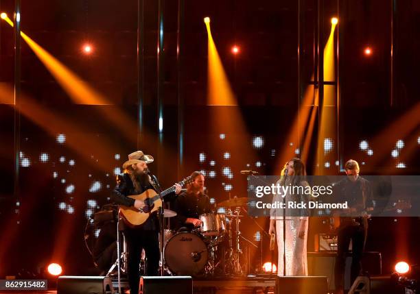 Honoree Chris Stapletpn and Morgane Stapleton perform onstage at the 2017 CMT Artists Of The Year on October 18, 2017 in Nashville, Tennessee.