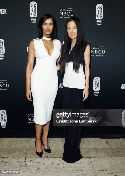 Padma Lakshmi and fashion designer Vera Wang attend 28th Annual Adweek Brand Genius Gala at Cipriani 25 Broadway on October 18, 2017 in New York City.