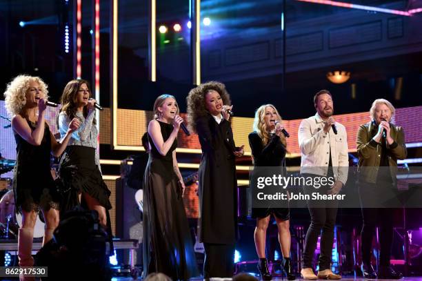 Singer-songwriter Kimberly Schlapman and Karen Fairchild of Little Big Town, Danielle Bradbery, Andra Day, Lee Ann Womack, Jimi Westbrook and Philip...