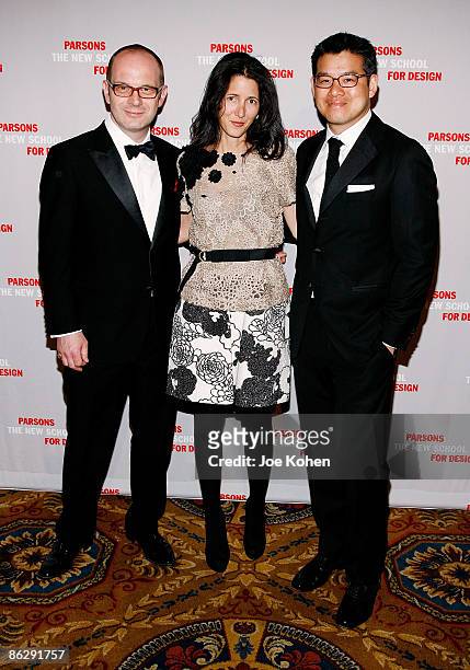 Parson Fashion Dean Simon Collins, Stylist Amanda Ross and Designer Peter Som attend the 2009 Parsons Fashion benefit at Cipriani Wall Street on...