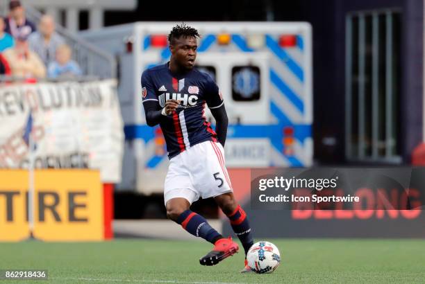 New England Revolution midfielder Gershon Koffie passes the ball during a match between the New England Revolution and New York City FC on October 15...