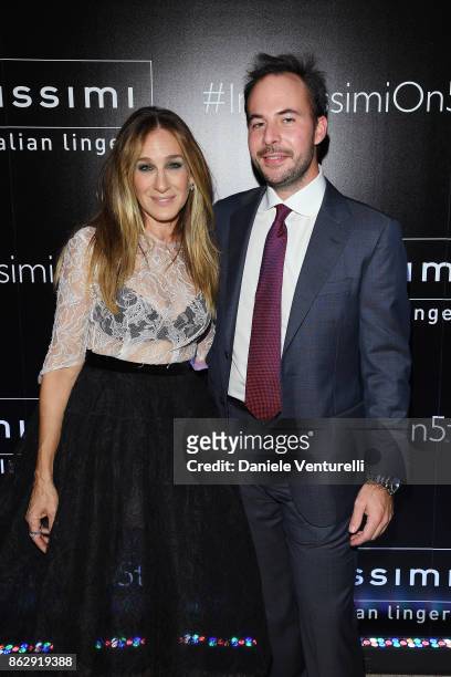 Sarah Jessica Parker and Marcello Veronesi attend the Intimissimi Grand Opening on October 18, 2017 in New York, United States.