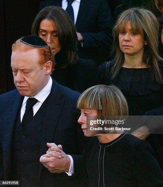 Jeanne Pratt , the wife of Richard Pratt, her son Anthony and her daughters Heloise Waislitz and Fiona Geminder leave Richard Pratt's funeral at the...