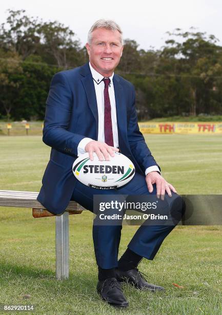 Garth Brennan speaks to the media after being announced as the new Gold Coast Titans NRL coach at Titans Centre of Excellence on October 19, 2017 in...