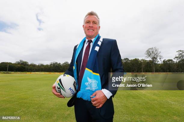 Garth Brennan poses for a photo after being announced as the new Gold Coast Titans NRL coach at Titans Centre of Excellence on October 19, 2017 in...