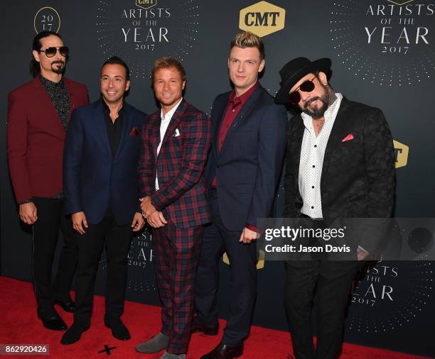 Recording Artists Nick Carter, Kevin Richardson, Brian Littrell, Howie D. And AJ McLean of The Backstreet Boys arrive at the 2017 CMT Artists Of The...