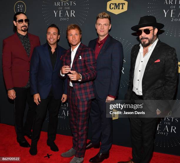 Recording Artists Nick Carter, Kevin Richardson, Brian Littrell, Howie D. And AJ McLean of The Backstreet Boys arrive at the 2017 CMT Artists Of The...