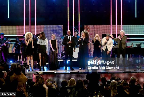 Kimberly Schlapman, Karen Fairchild, Danielle Bradbery, Common, Andra Day, Lee Ann Womack, Jimi Westbrook, and Phillip Sweet perform onstage at the...