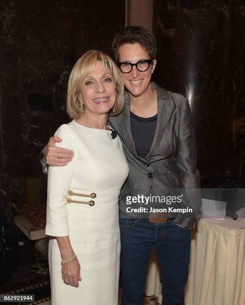 Journalist Andrea Mitchell and MSNBC television host Rachel Maddow attend The International Women's Media Foundation's 28th Annual Courage In...