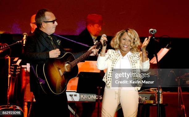 Elvis Costello and Darlene Love perform onstage during the Little Kids Rock Benefit 2017 at PlayStation Theater on October 18, 2017 in New York City.