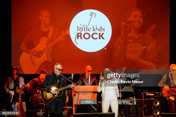 Elvis Costello and Darlene Love perform onstage during the Little Kids Rock Benefit 2017 at PlayStation Theater on October 18, 2017 in New York City.