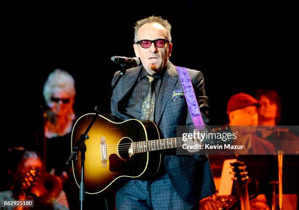 Elvis Costello performs onstage during the Little Kids Rock Benefit 2017 at PlayStation Theater on October 18, 2017 in New York City.