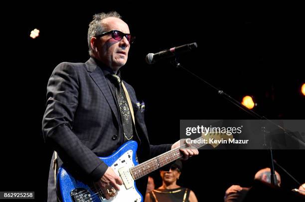 Elvis Costello performs onstage during the Little Kids Rock Benefit 2017 at PlayStation Theater on October 18, 2017 in New York City.