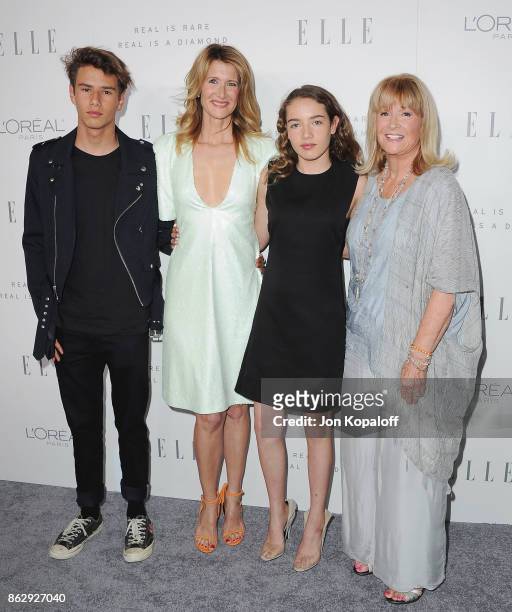 Laura Dern, son Ellery Harper , daughter Jaya Harper and mom Diane Ladd arrive at ELLE's 24th Annual Women in Hollywood Celebration at Four Seasons...