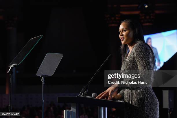 Winner of the Sportswoman of the Year in a team sport, Maya Moore, receives her award onstage at The Women's Sports Foundation's 38th Annual Salute...