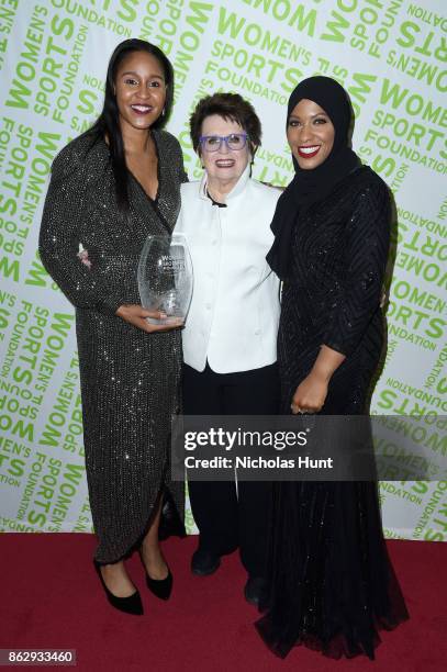 Winner of the Sportswoman of the Year in a team sport, Maya Moore, Billie Jean King and Ibtihaj Muhammad attend The Women's Sports Foundation's 38th...