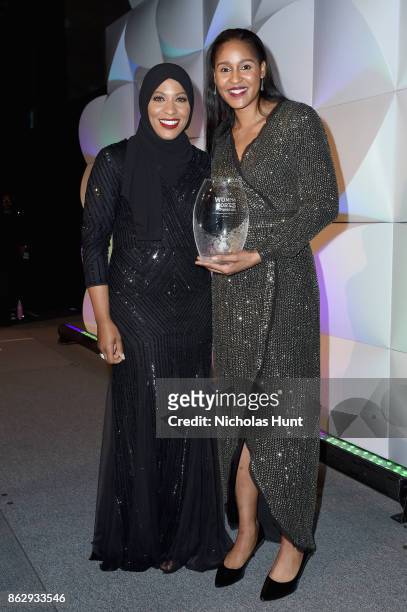 Ibtihaj Muhammad and winner of the Sportswoman of the Year in a team sport, Maya Moore, attend The Women's Sports Foundation's 38th Annual Salute To...
