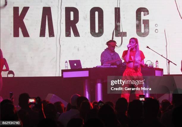 Karol G performs at Spectrum Presents Sebastian Yatra Powered by Pandora on October 18, 2017 in Tampa, Florida.