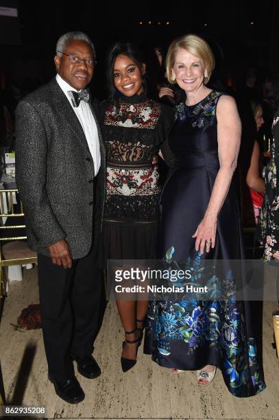 Gabby Douglas and CEO of WSF, Deborah Antoine pose with a guest at The Women's Sports Foundation's 38th Annual Salute To Women in Sports Awards Gala...