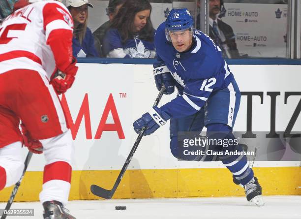 Patrick Marleau of the Toronto Maple Leafs skates in his 1500th NHL game against the Detroit Red Wings in an NHL game at the Air Canada Centre on...