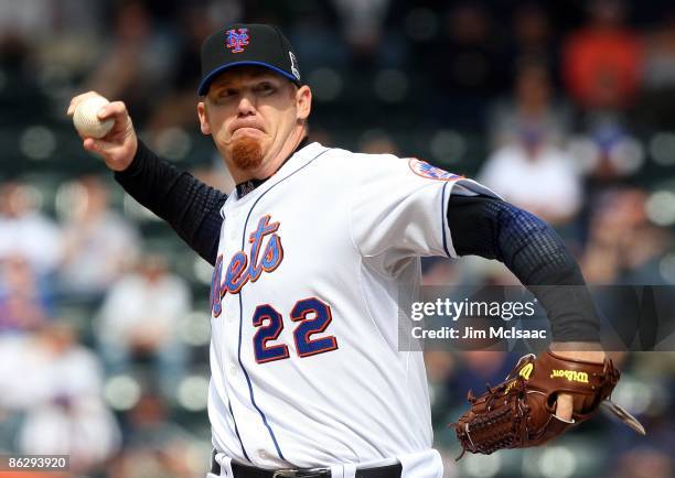 Putz of the New York Mets delivers a pitch against the Florida Marlins on April 29, 2009 at Citi Field in the Flushing neighborhood of the Queens...