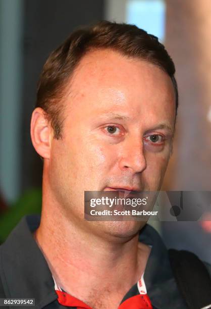 Chris Grant, Football Manager of the Bulldogs leaves after attending the AFL Draft Period at Etihad Stadium on October 19, 2017 in Melbourne,...