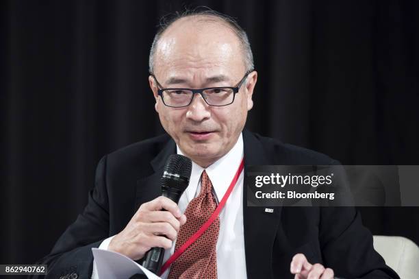 Yuji Kakimi, president of Jera Co., speaks at a panel discussion during the LNG Producer-Consumer Conference 2017 in Tokyo, Japan, on Wednesday, Oct....