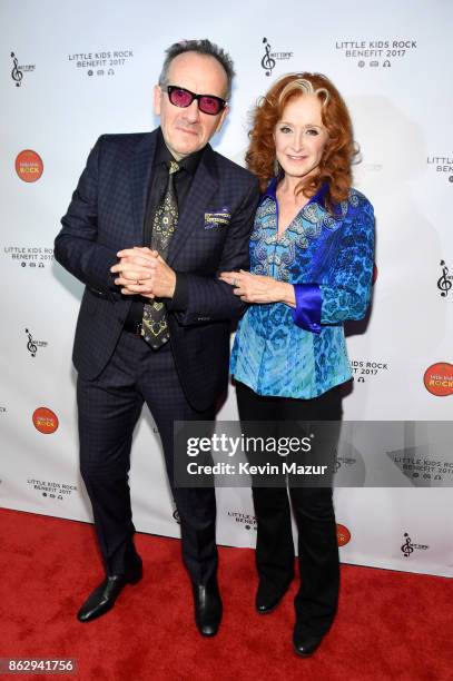 Honorees Elvis Costello and Bonnie Raitt attend the Little Kids Rock Benefit 2017 at PlayStation Theater on October 18, 2017 in New York City.