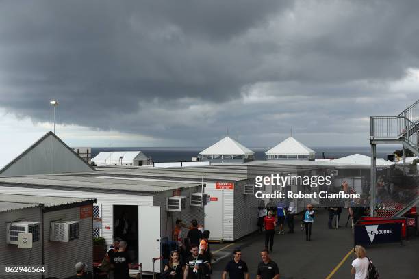 Clouds roll over the circuit during previews ahead of the 2017 MotoGP of Australia at Phillip Island Grand Prix Circuit on October 19, 2017 in...