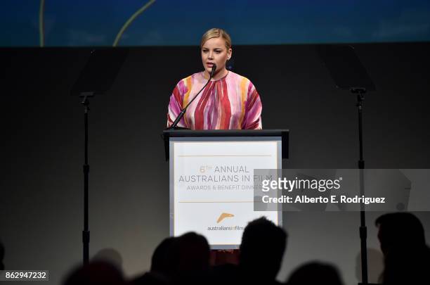 Abbie Cornish speaks onstage at the 6th Annual Australians in Film Award & Benefit Dinner at NeueHouse Hollywood on October 18, 2017 in Los Angeles,...