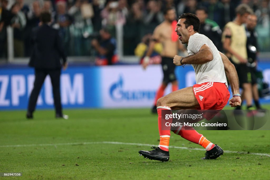 Gianluigi Buffon  of Juventus FC celebrate at the end of...