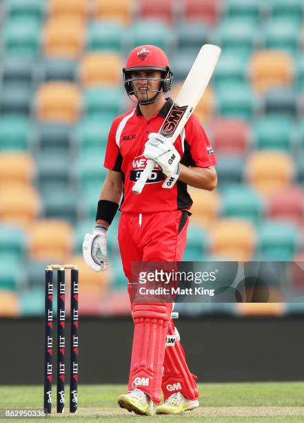 Jake Weatherald of the Redbacks looks on during the JLT One Day Cup match between South Australia and Victoria at Blundstone Arena on October 19,...