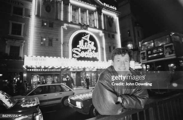 Irish actor Stephen Rea outside the Victoria Palace Theatre, London, where he is appearing in a production of 'High Society', 20th February 1987.
