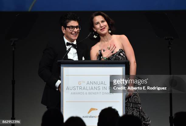 Sophie Tedmanson and Sophia Zachariou attend the 6th Annual Australians in Film Award & Benefit Dinner at NeueHouse Hollywood on October 18, 2017 in...