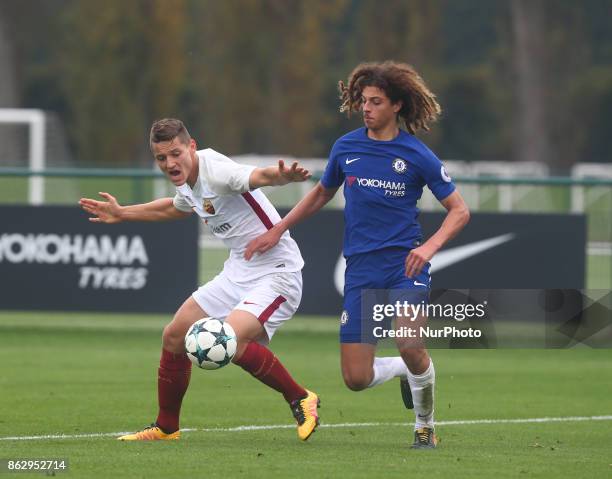 Zan Celar of AS Roma Under 19s and Ethan Ampadu of Chelsea Under 19s during UEFA Youth League match between Chelsea Under 19s against AS Roma Under...