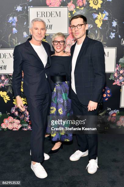 Baz Luhrmann, Catherine Martin and Erdem Moralioglu at H&M x ERDEM Runway Show & Party at The Ebell Club of Los Angeles on October 18, 2017 in Los...